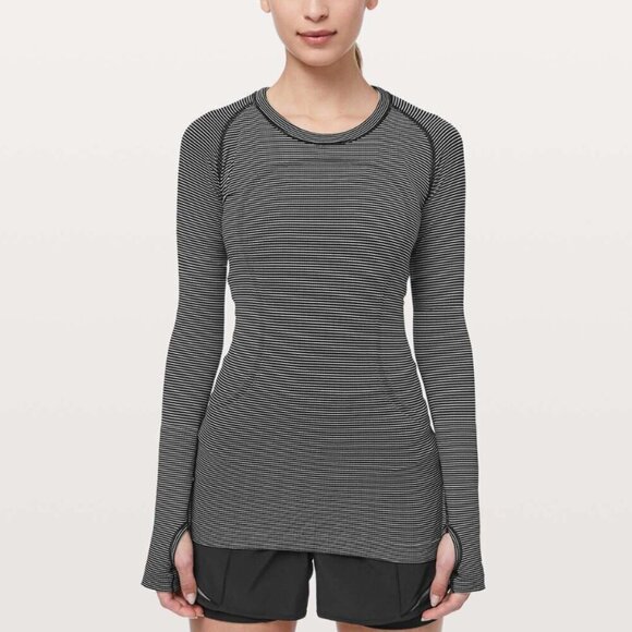 Lululemon Swiftly Run Long Sleeve White Black Striped 6 NWOT - Picture 2 of 10